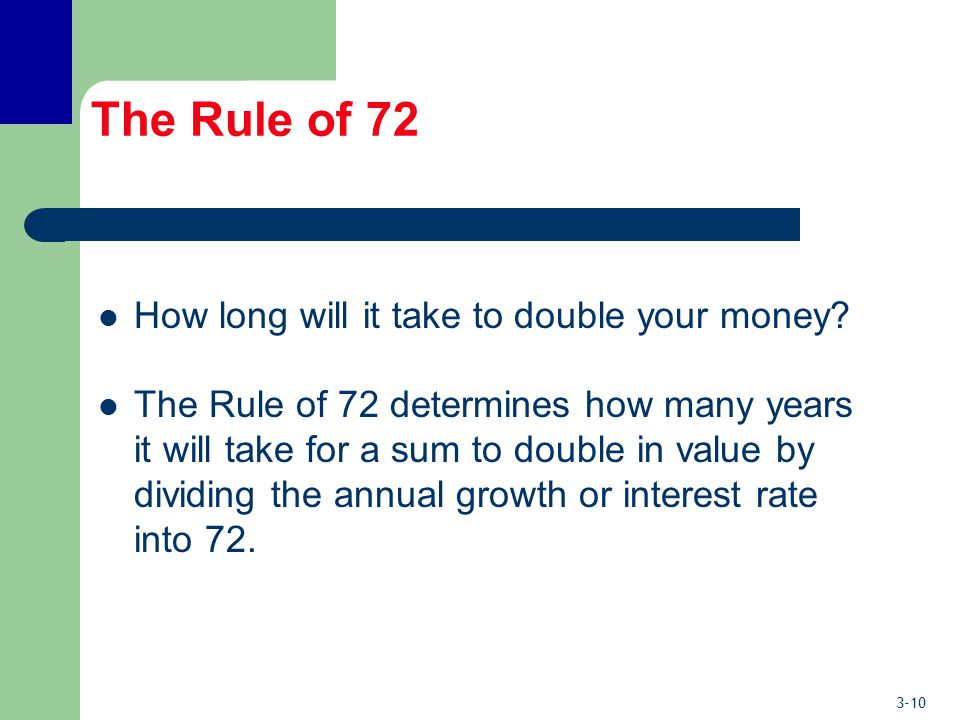 3-10 The Rule of 72 How long will it take to double your money.