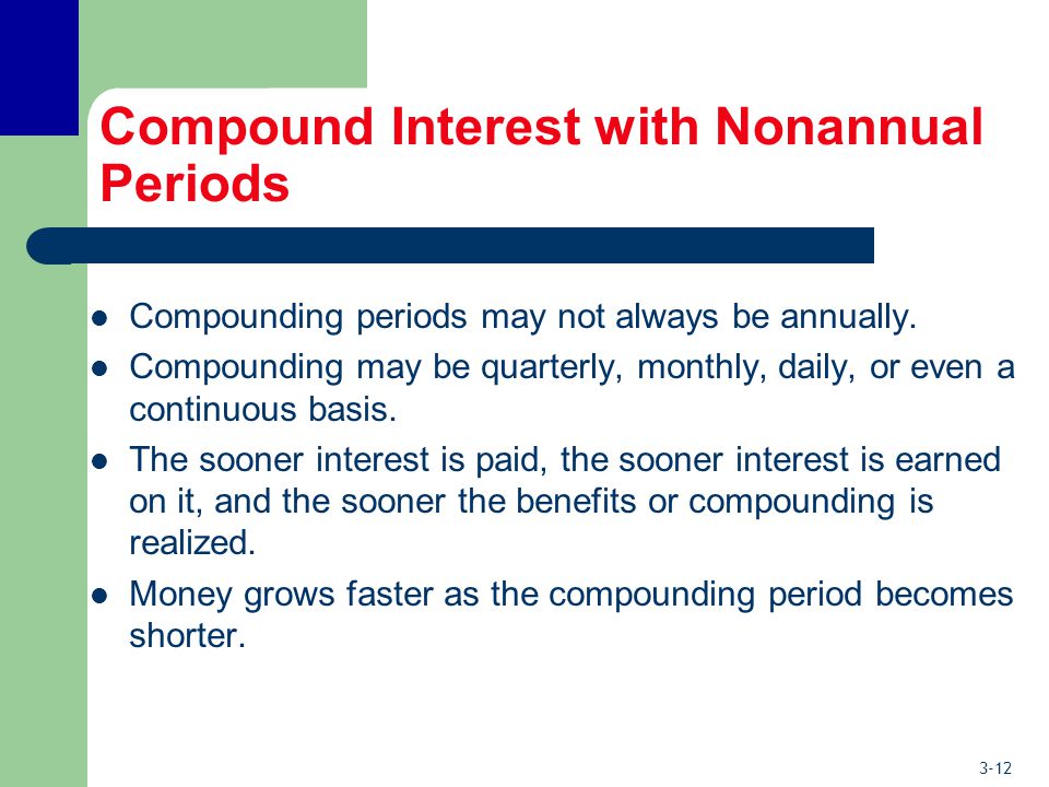 3-12 Compound Interest with Nonannual Periods Compounding periods may not always be annually.