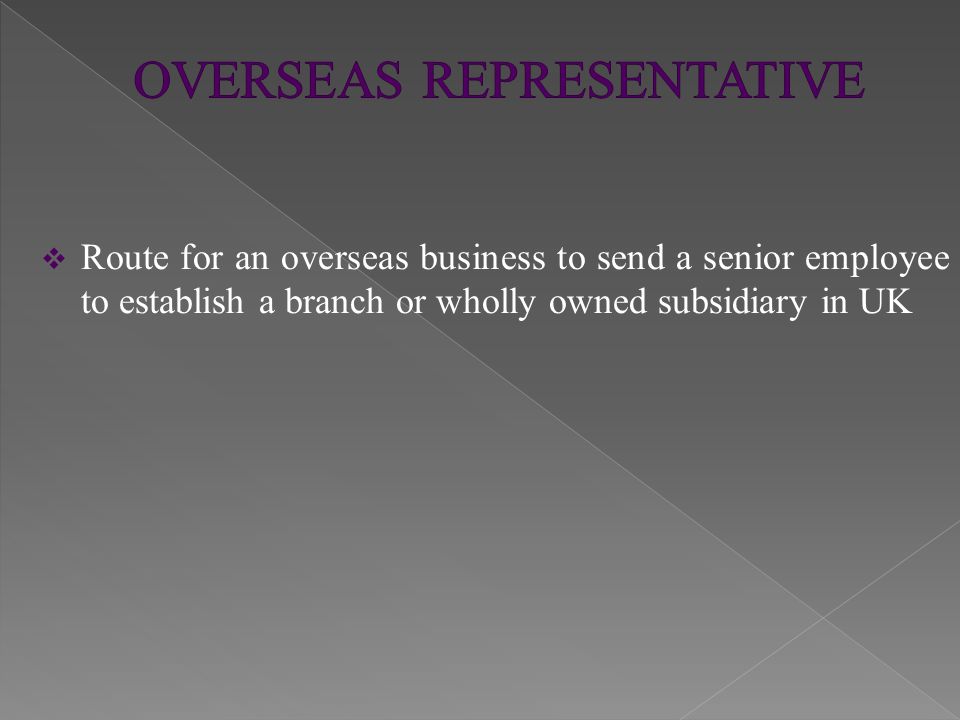  Route for an overseas business to send a senior employee to establish a branch or wholly owned subsidiary in UK