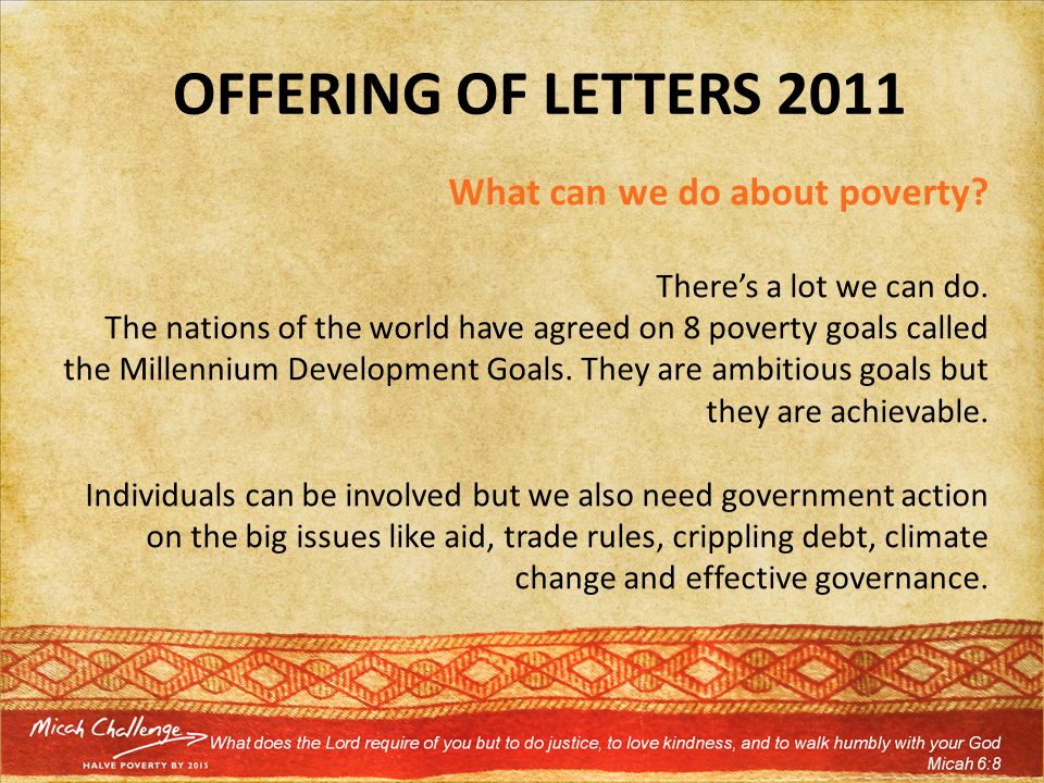 OFFERING OF LETTERS 2011 What can we do about poverty.
