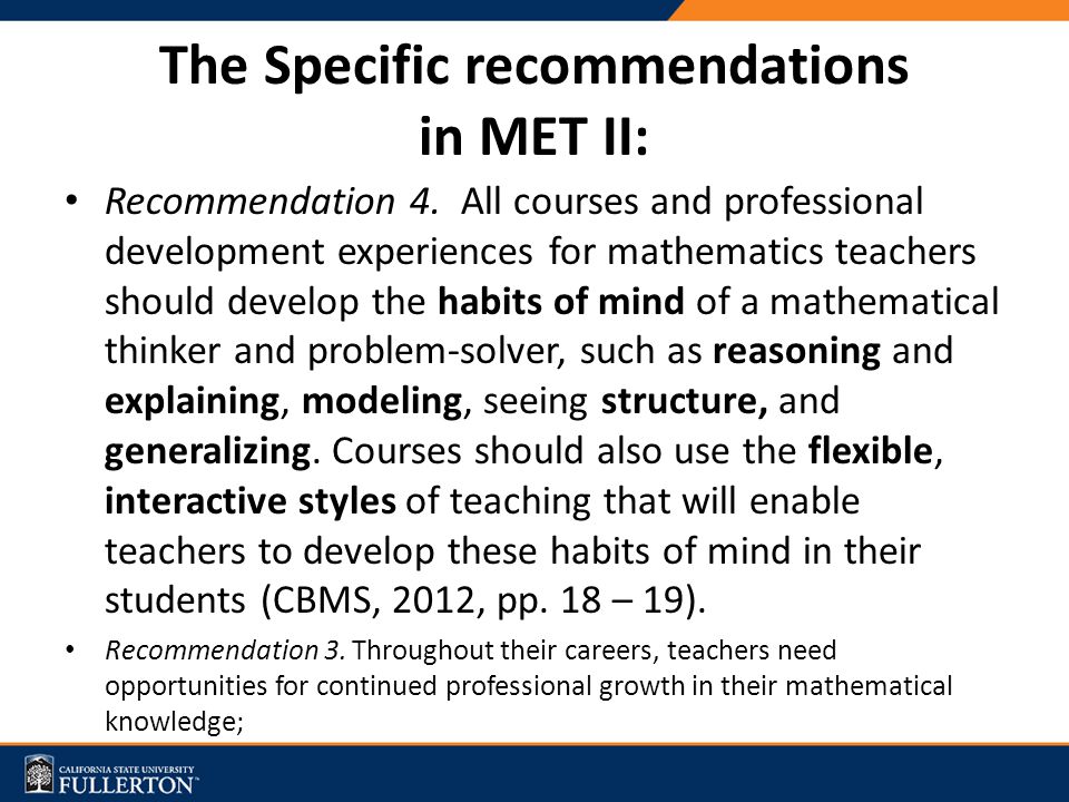 The Specific recommendations in MET II: Recommendation 4.