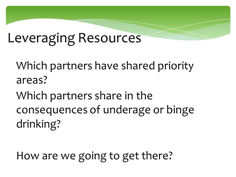 Leveraging Resources Which partners have shared priority areas.