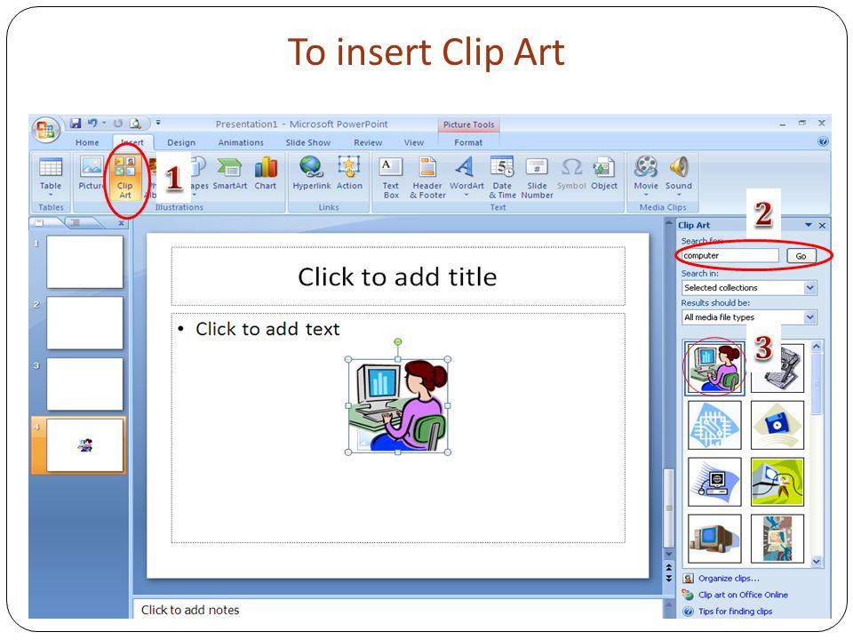 To insert Clip Art