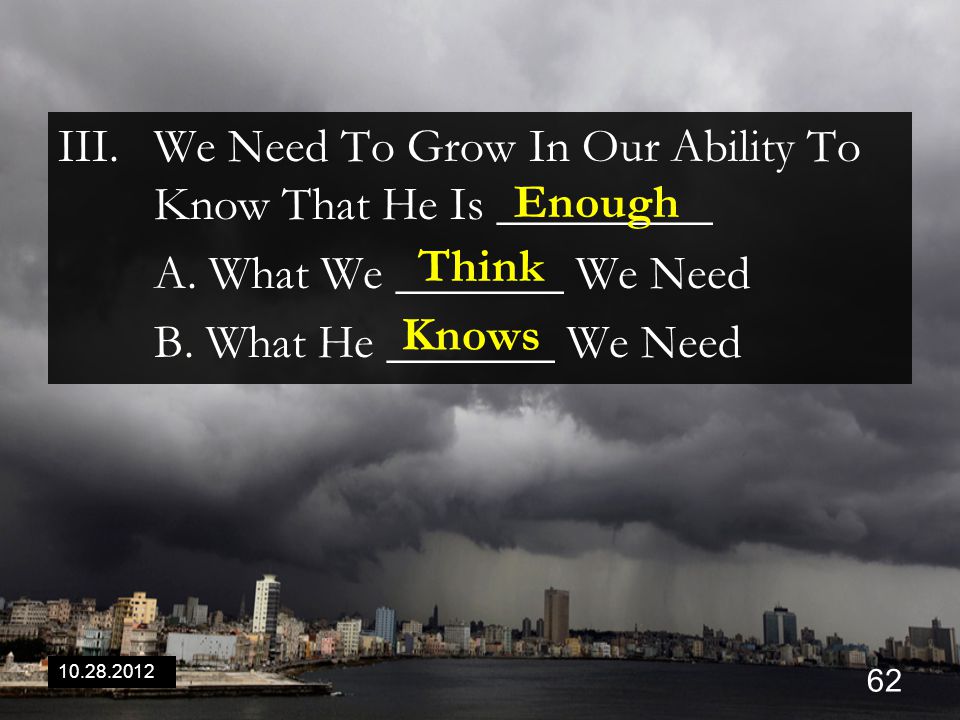 III.We Need To Grow In Our Ability To Know That He Is _________ A.