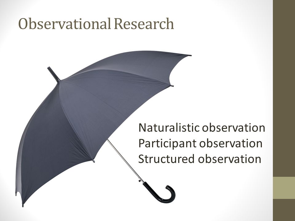 Observational Research Naturalistic observation Participant observation Structured observation