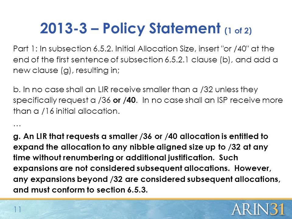 – Policy Statement (1 of 2) Part 1: In subsection