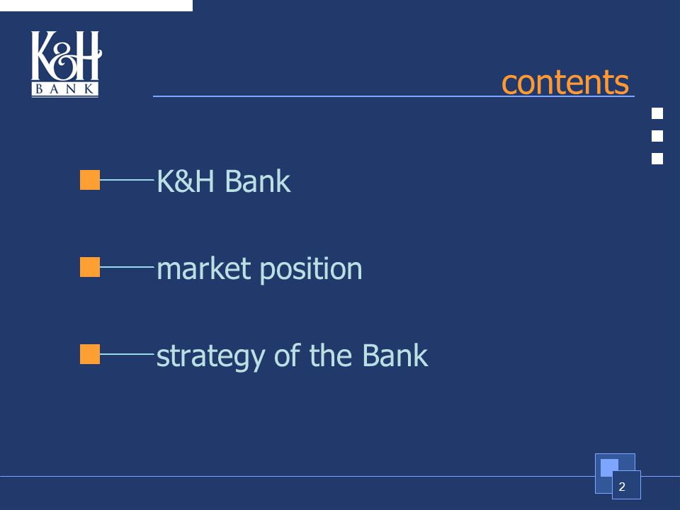 2 contents K&H Bank market position strategy of the Bank