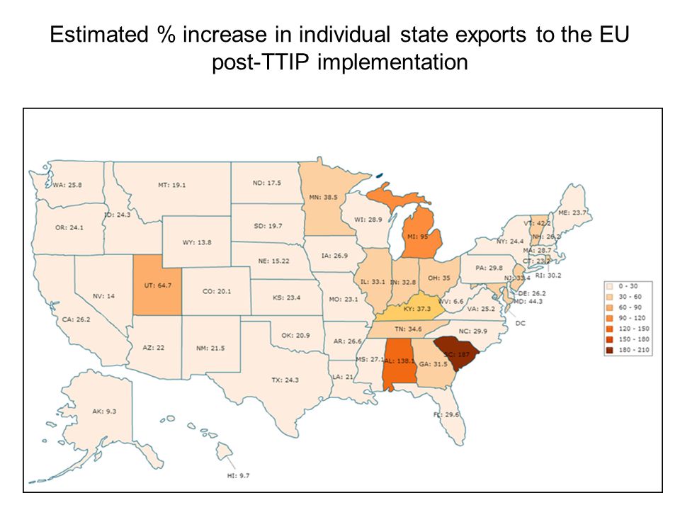Estimated % increase in individual state exports to the EU post-TTIP implementation