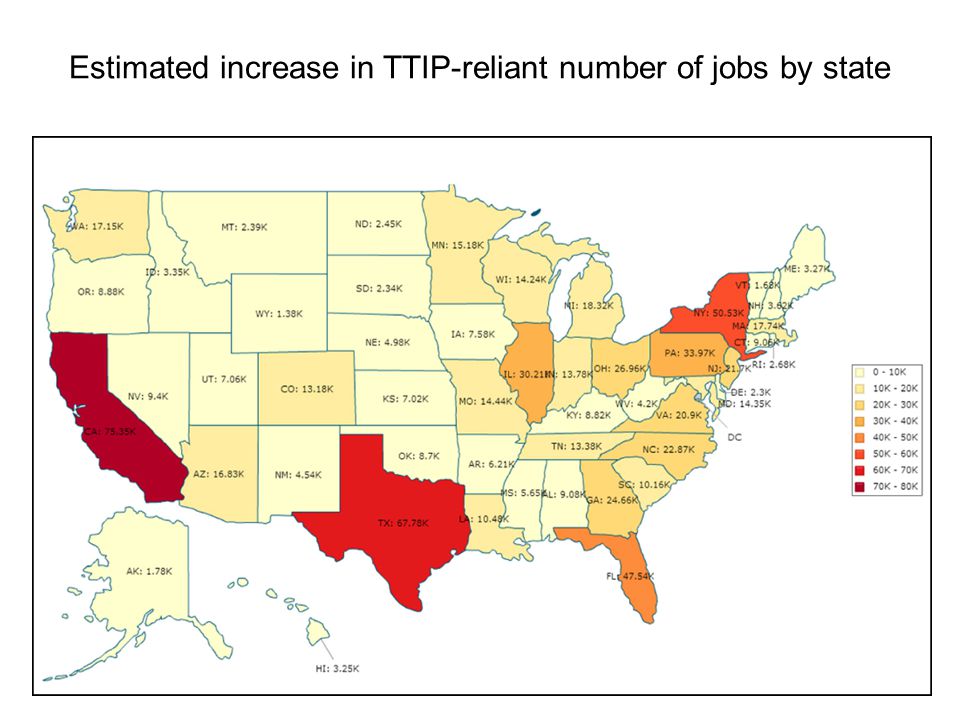 Estimated increase in TTIP-reliant number of jobs by state
