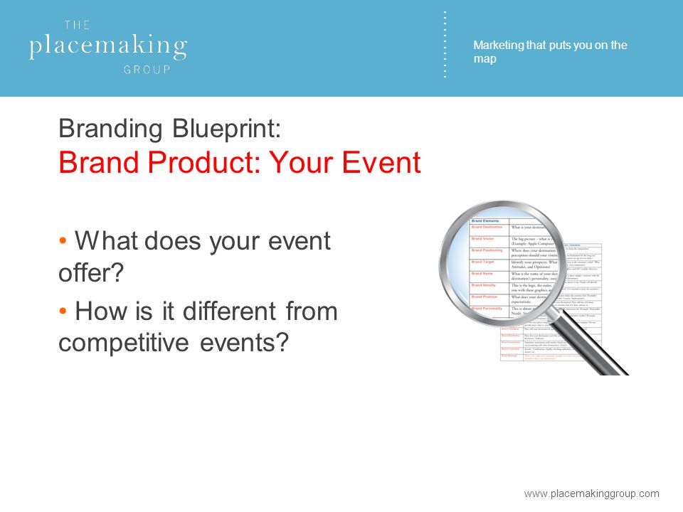 ………… Branding Blueprint: Brand Product: Your Event What does your event offer.