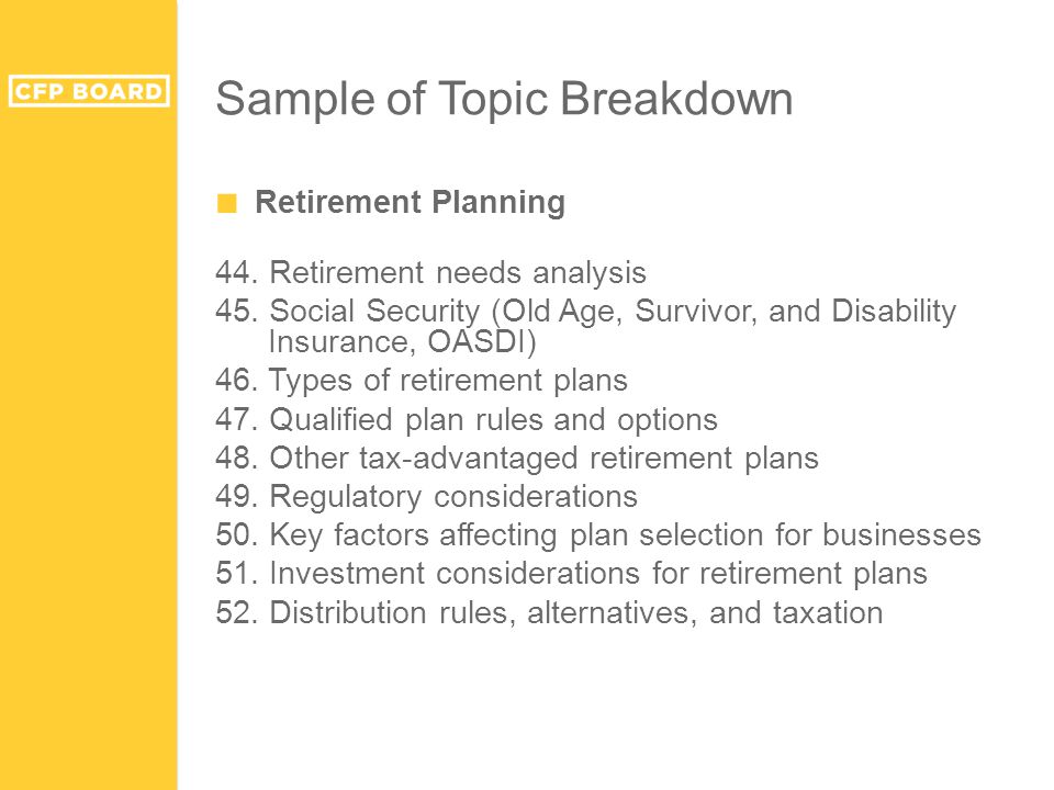 Sample of Topic Breakdown ■ Retirement Planning 44.