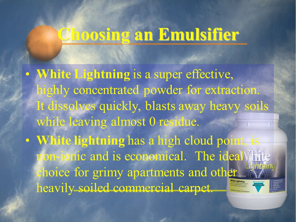 Choosing an Emulsifier White Lightning is a super effective, highly concentrated powder for extraction.
