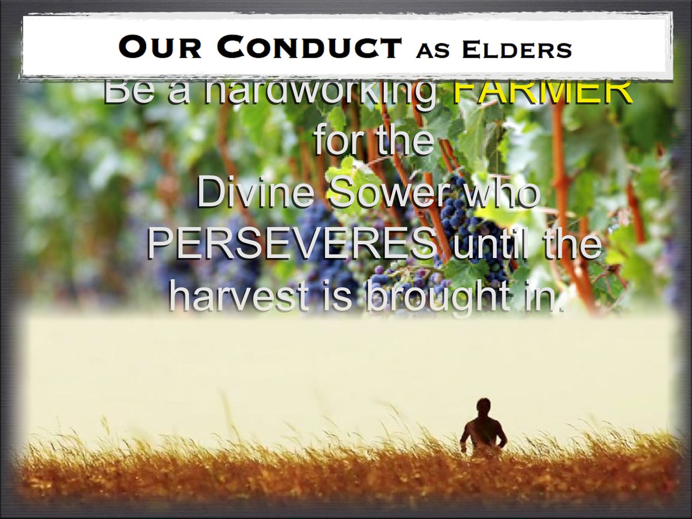 Be a hardworking FARMER for the Divine Sower who PERSEVERES until the harvest is brought in.