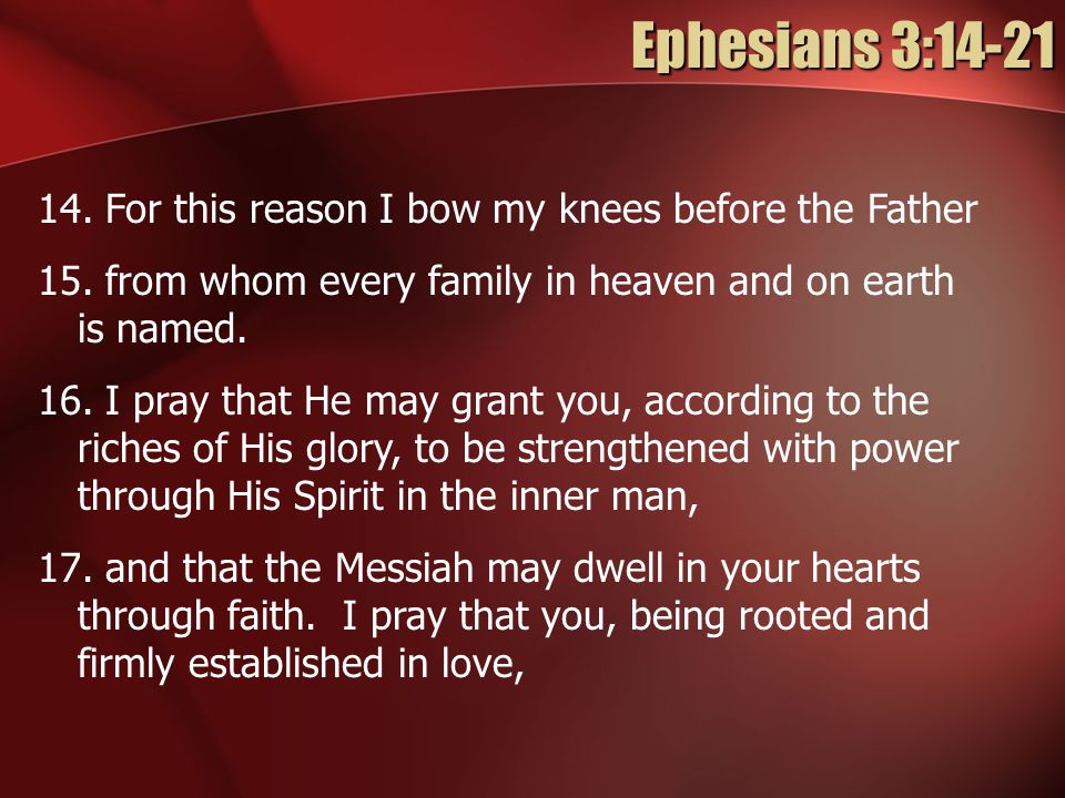 Ephesians 3: For this reason I bow my knees before the Father 15.