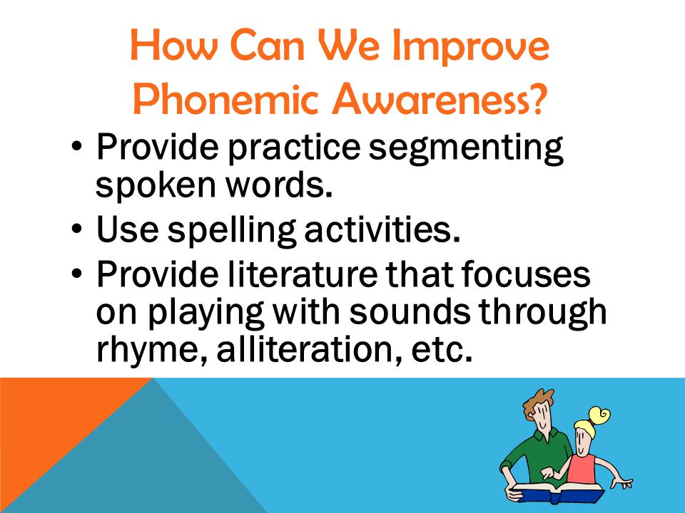 Provide practice segmenting spoken words. Use spelling activities.