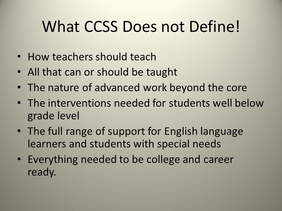What CCSS Does not Define.