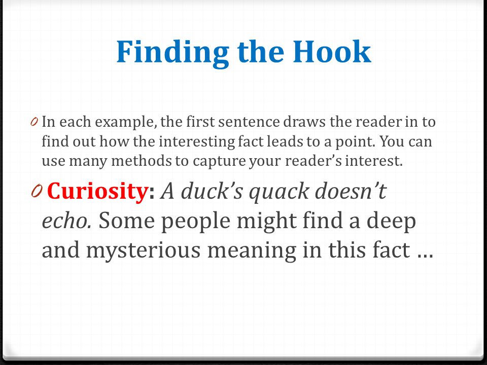 Hook sentence examples for an essay