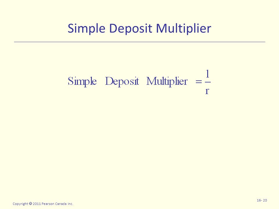 Copyright  2011 Pearson Canada Inc Simple Deposit Multiplier