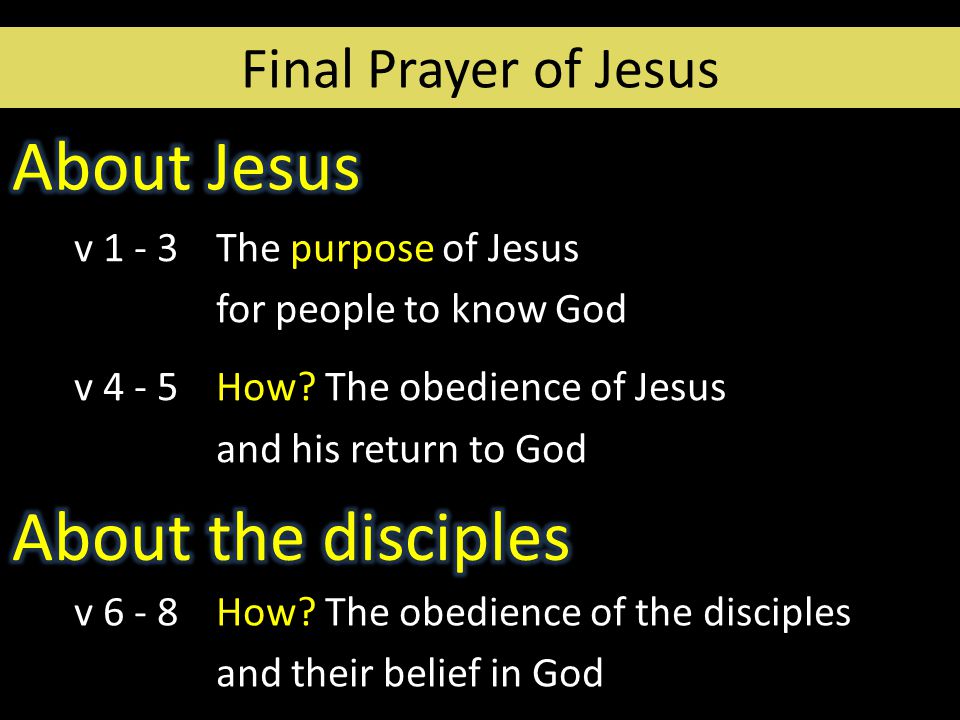 v 1 - 3The purpose of Jesus for people to know God v 4 - 5How.