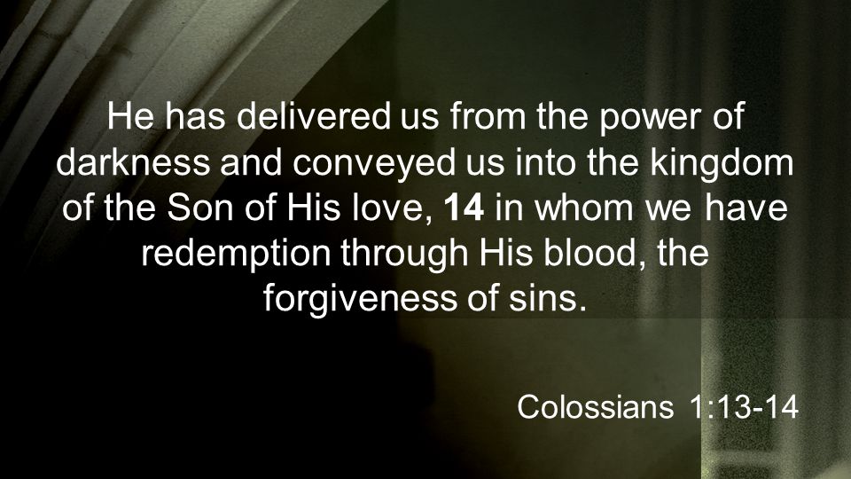 He has delivered us from the power of darkness and conveyed us into the kingdom of the Son of His love, 14 in whom we have redemption through His blood, the forgiveness of sins.