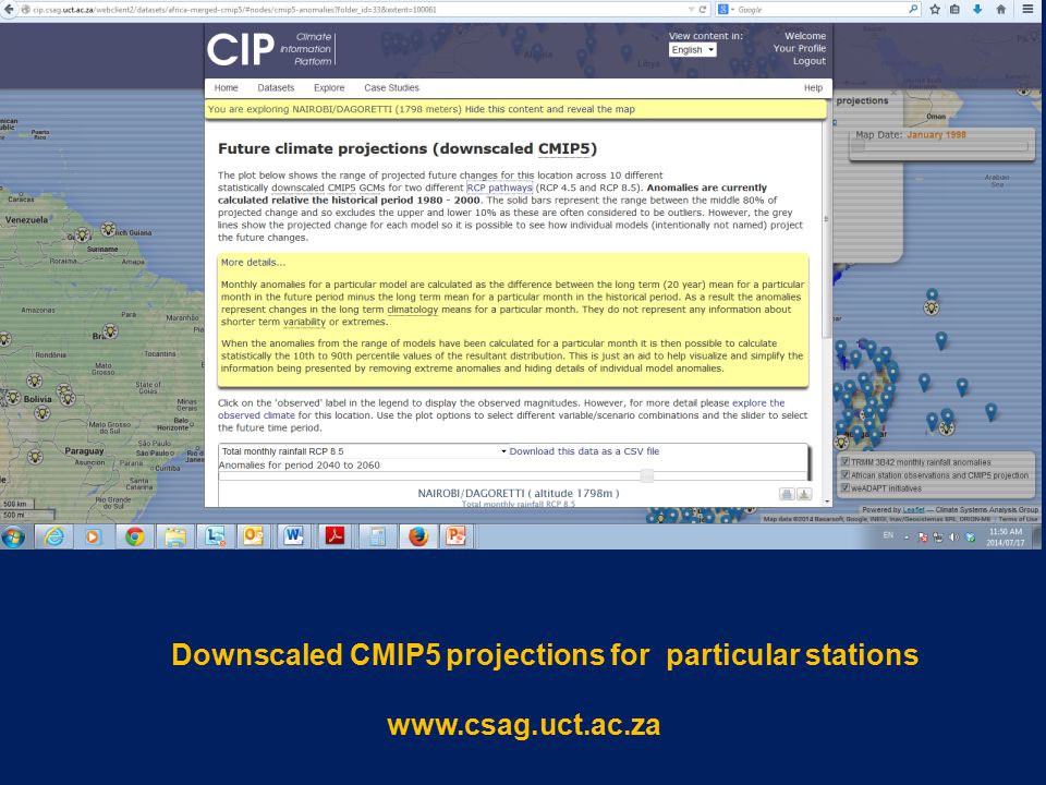Downscaled CMIP5 projections for particular stations