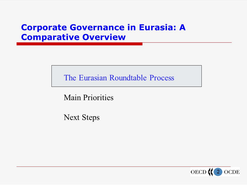 2 Corporate Governance in Eurasia: A Comparative Overview The Eurasian Roundtable Process Main Priorities Next Steps