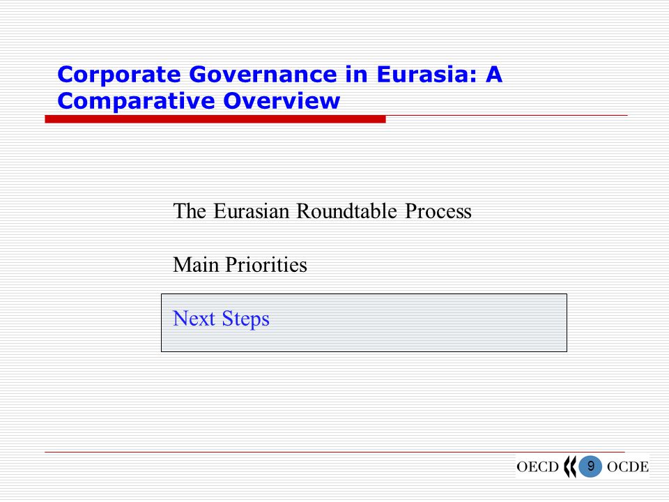 9 Corporate Governance in Eurasia: A Comparative Overview The Eurasian Roundtable Process Main Priorities Next Steps