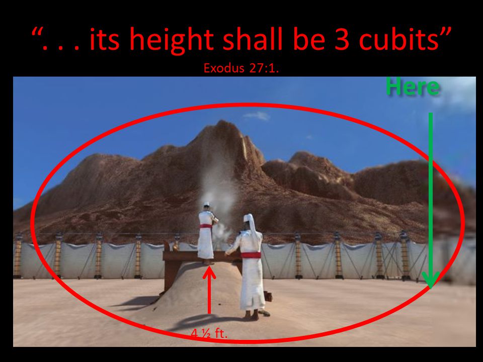 ... its height shall be 3 cubits Exodus 27:1. 4 ½ ft. Here