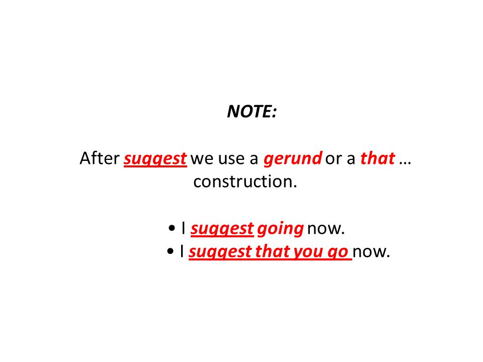 NOTE: After suggest we use a gerund or a that … construction.