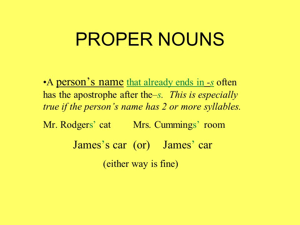 PROPER NOUNS A person’s name that already ends in -s often has the apostrophe after the–s.