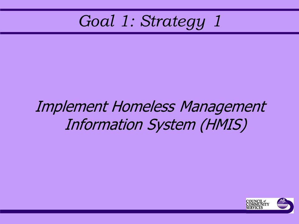 Goal 1: Strategy 1 Implement Homeless Management Information System (HMIS)