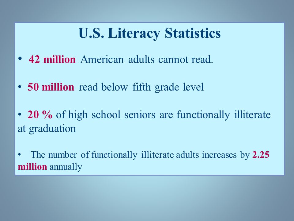 U.S. Literacy Statistics 42 million American adults cannot read.