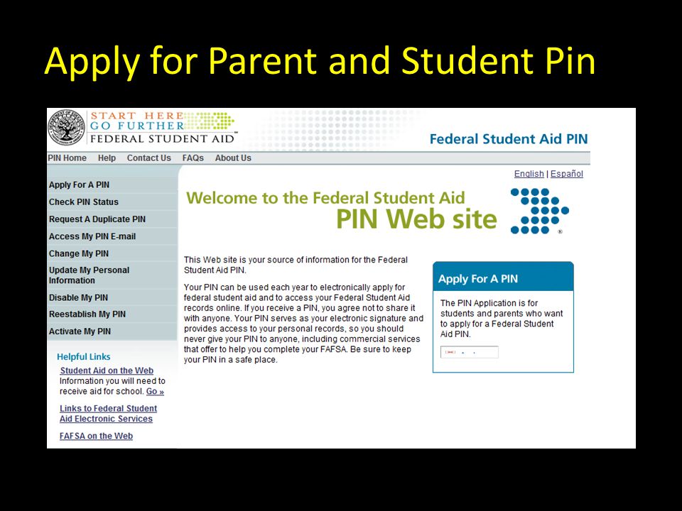 Apply for Parent and Student Pin