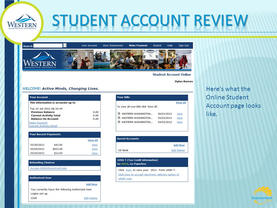 Here’s what the Online Student Account page looks like.