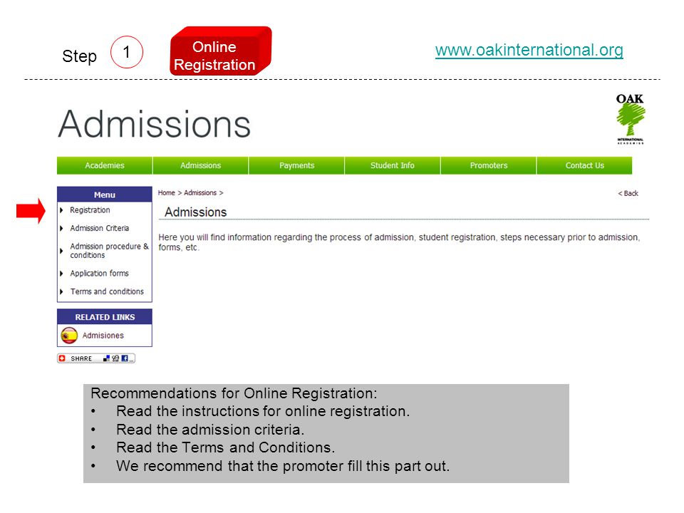 Online Registration 1   Step Recommendations for Online Registration: Read the instructions for online registration.