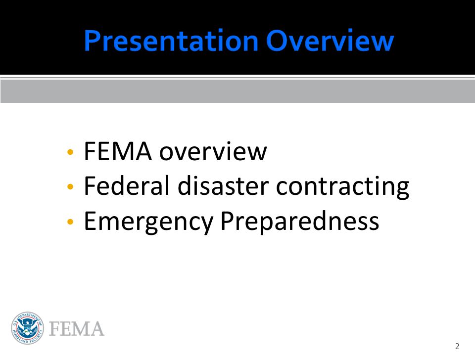 FEMA overview Federal disaster contracting Emergency Preparedness 2