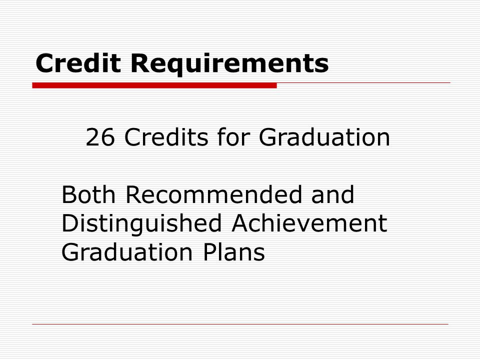 Credit Requirements 26 Credits for Graduation Both Recommended and Distinguished Achievement Graduation Plans