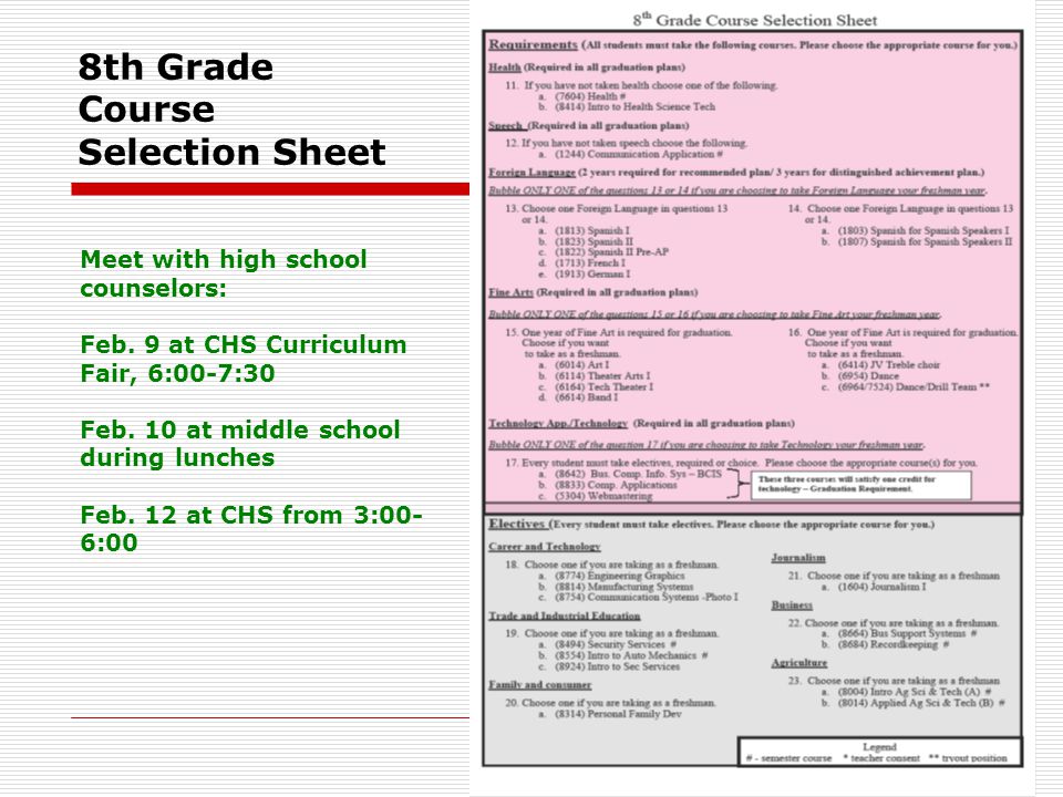 8th Grade Course Selection Sheet Meet with high school counselors: Feb.