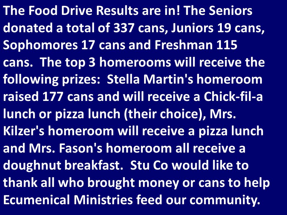 The Food Drive Results are in.