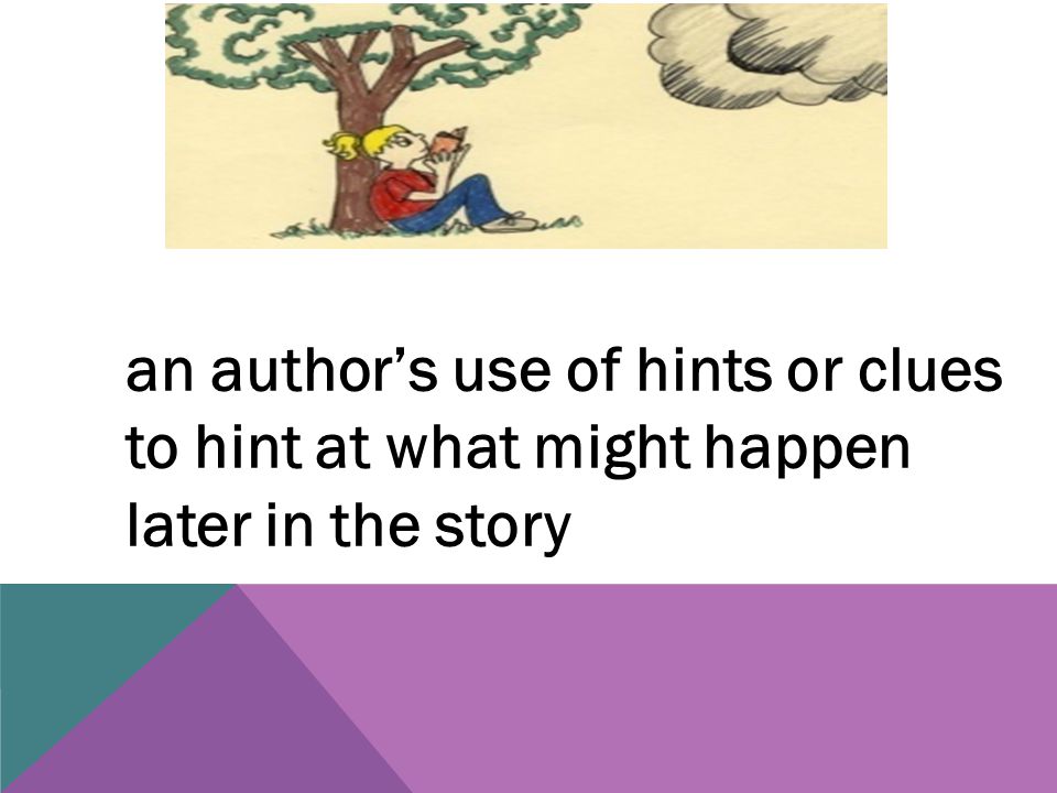 an author’s use of hints or clues to hint at what might happen later in the story