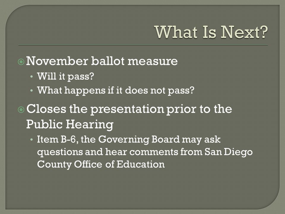  November ballot measure Will it pass. What happens if it does not pass.
