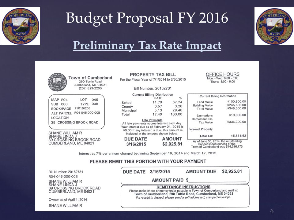Budget Proposal FY 2016 Preliminary Tax Rate Impact 6