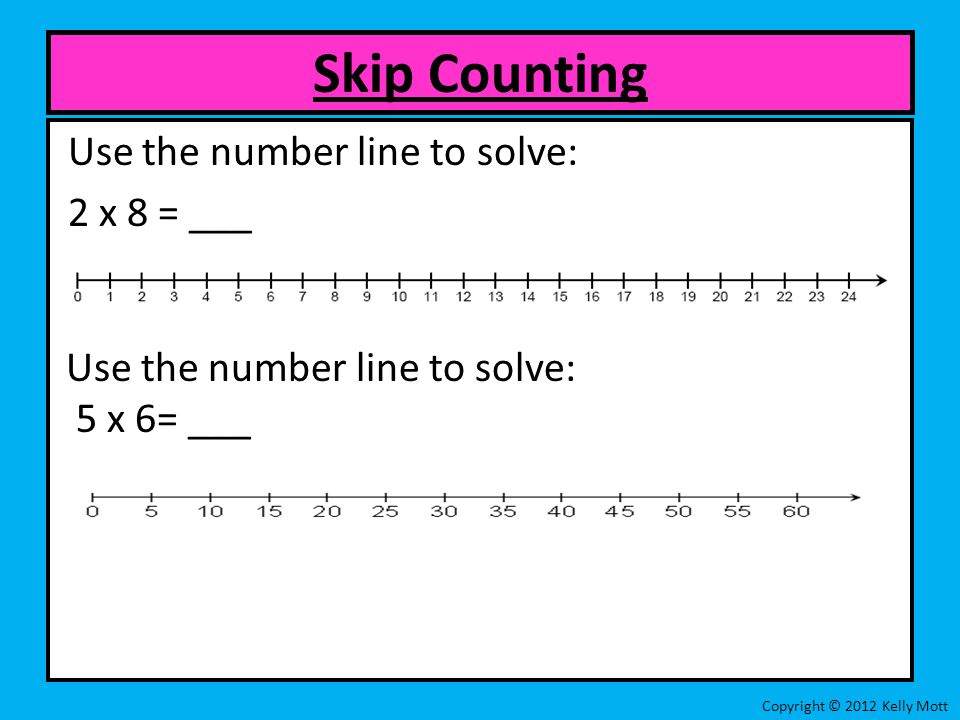 Use the number line to solve: 2 x 8 = ___ Skip Counting Copyright © 2012 Kelly Mott Use the number line to solve: 5 x 6= ___