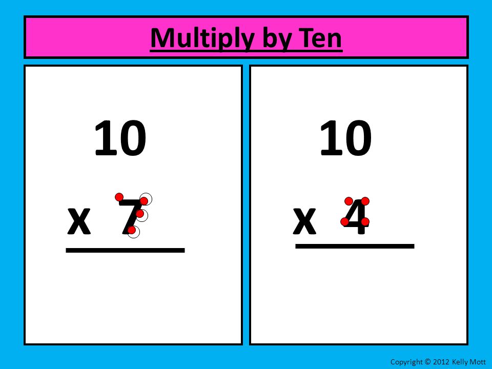10 x 7 Multiply by Ten Copyright © 2012 Kelly Mott 10 x 4