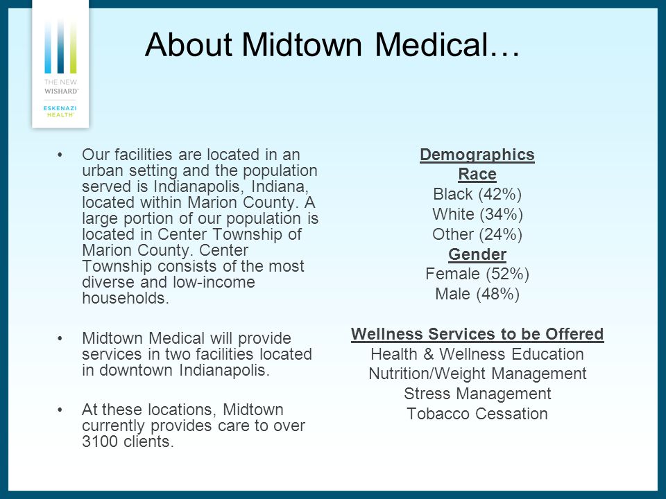 About Midtown Medical… Our facilities are located in an urban setting and the population served is Indianapolis, Indiana, located within Marion County.