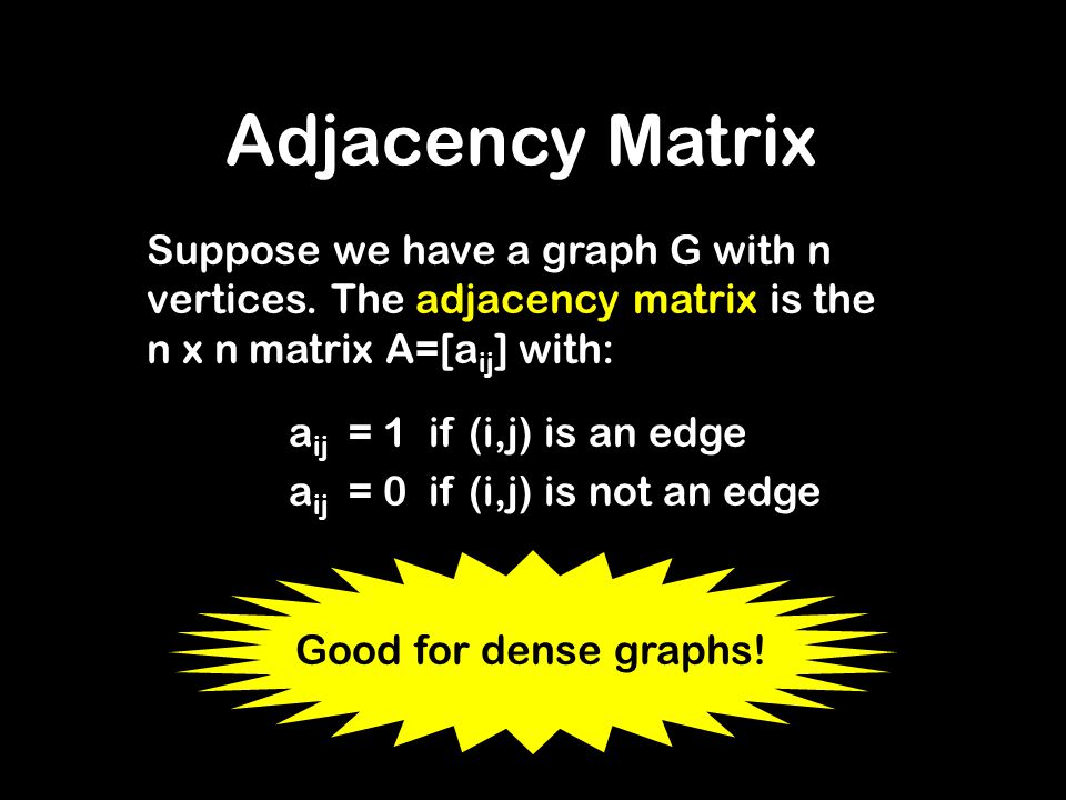 Adjacency Matrix Suppose we have a graph G with n vertices.
