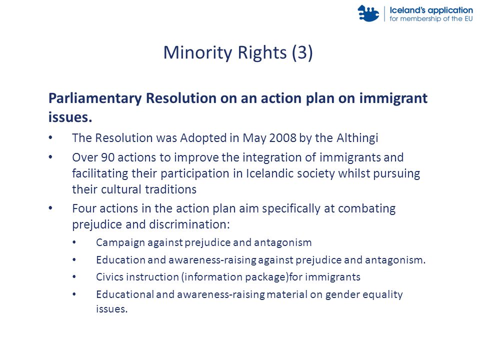 Parliamentary Resolution on an action plan on immigrant issues.