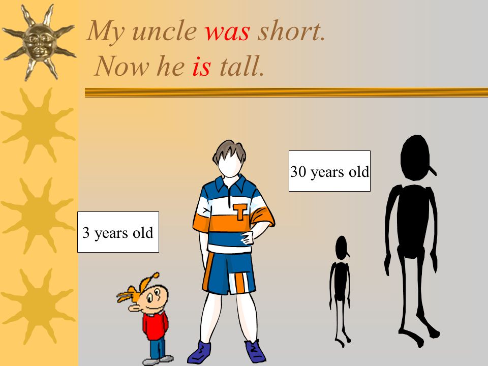 My uncle was short. Now he is tall. 3 years old 30 years old