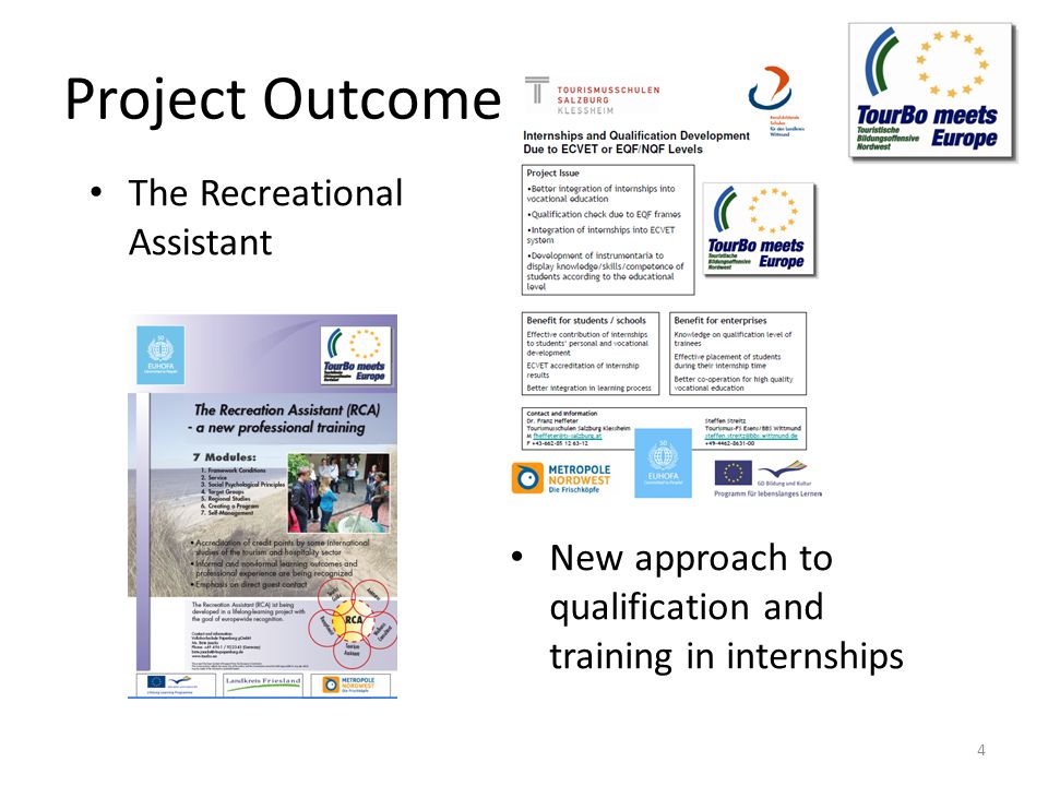 Project Outcome New approach to qualification and training in internships The Recreational Assistant 4