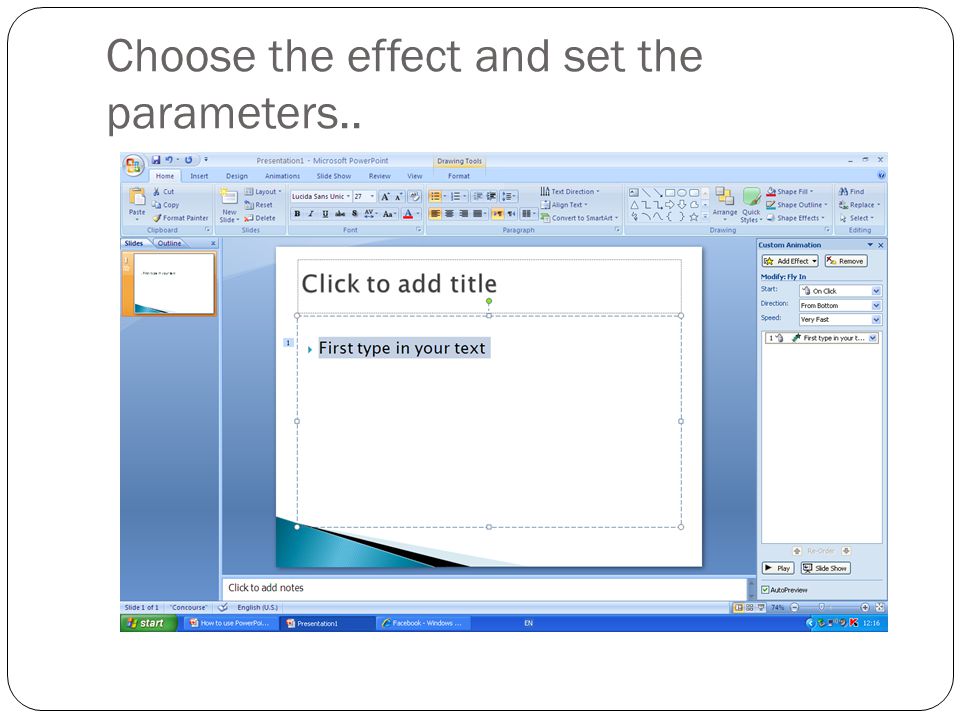 Select an element of the slide and click ‘Add Effect’
